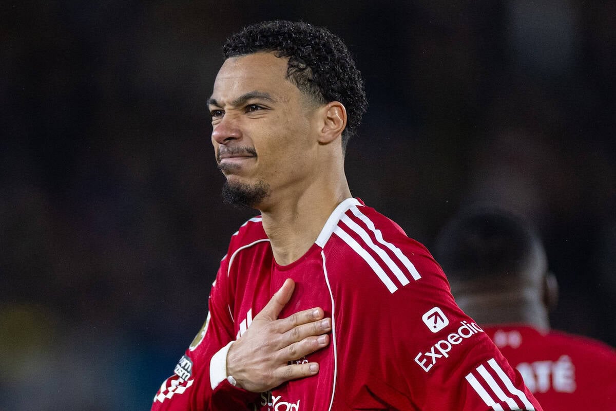 LEEDS, ENGLAND - Saturday, December 6, 2025: Liverpool's Hugo Ekitike celebrates after scoring the first goal during the FA Premier League match between Leeds United FC and Liverpool FC at Elland Road. (Photo by David Rawcliffe/Propaganda)