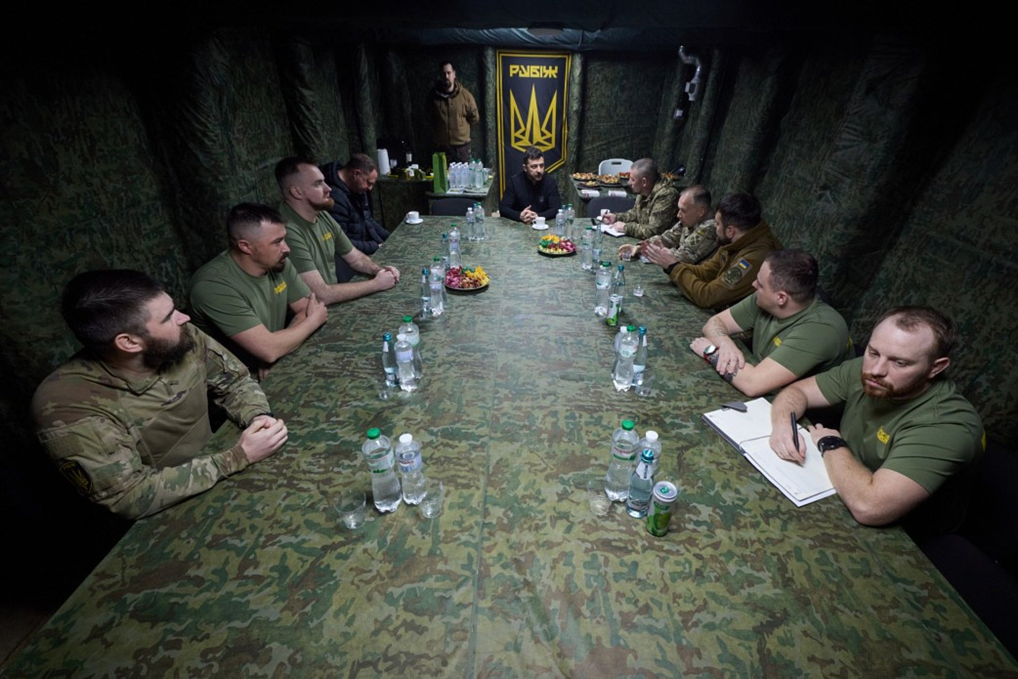 Volodymyr Zelensky holds a meeting with servicemen near the frontline city of Pokrovsk