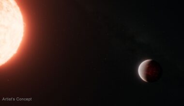 This artist’s concept shows what the hot super-Earth exoplanet TOI-561 b and its star could look like based on observations from NASA’s James Webb Space Telescope and other observatories. Credits: Illustration: NASA, ESA, CSA, Ralf Crawford (STScI)