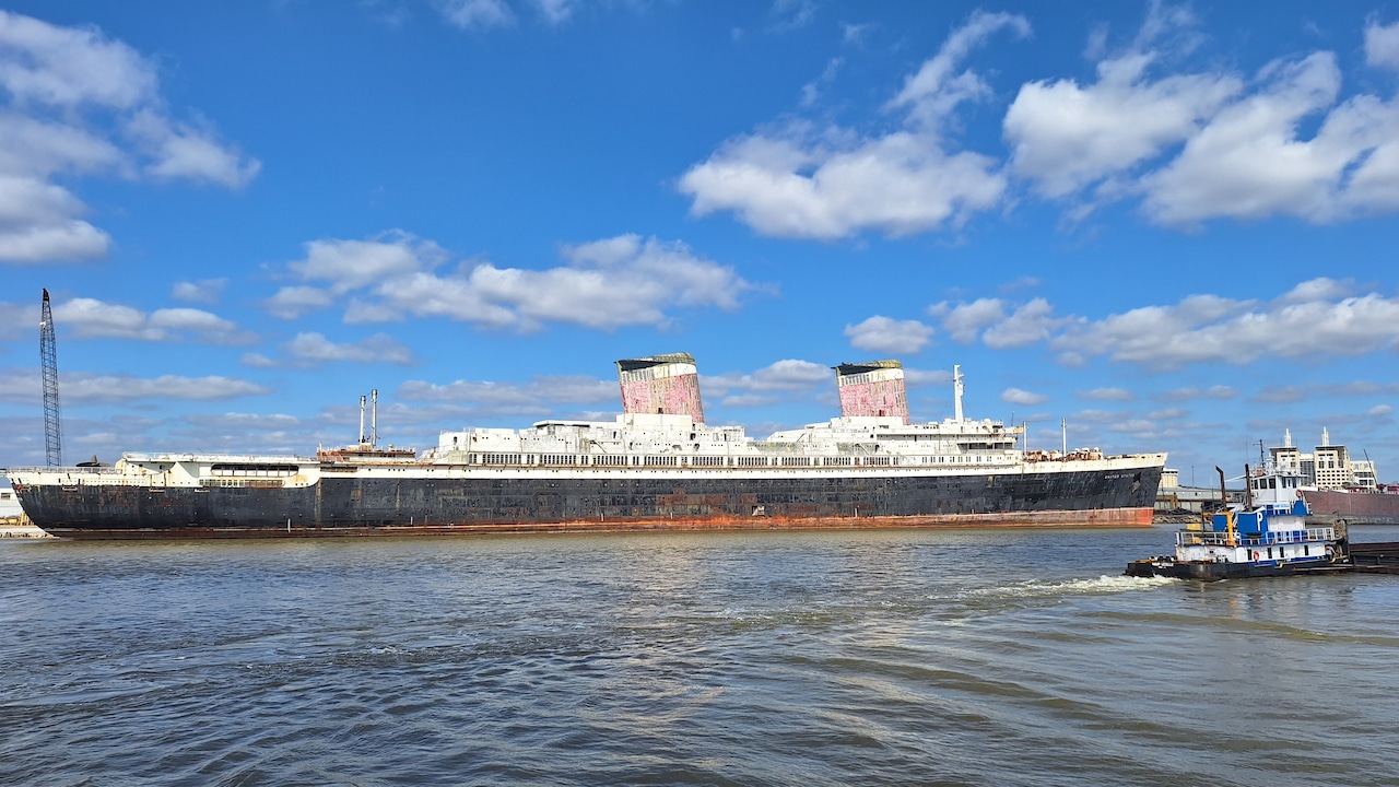 The Ocean Liner SS United States was brought to Mobile from Philadelphia, arriving March 3, 2025. Modern American Recycling & Repair Services will clean the ship up and prepare it to be sunk off the Florida coast; Okaloosa County, Fla., bought the ship for use as an artificial reef.