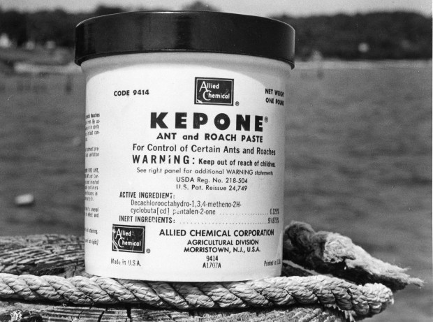 Kepone was a highly toxic synthetic insecticide that was produced from 1966 until 1975 at a chemical plant next to the James River in Hopewell. The plant discharged its toxic production wastes directly into the river, creating an environmental disaster that lasted decades. (Daily Press file)