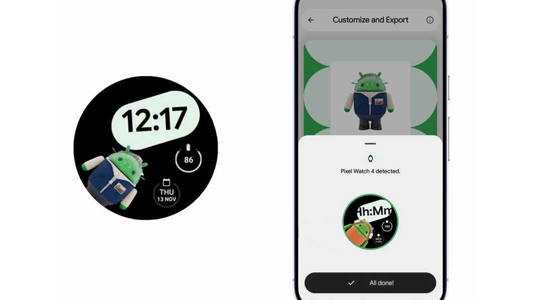 Users can download the Androidify app on their phone to create a personalized bot using their selfie and transfer that onto their watch for a unique watch face.