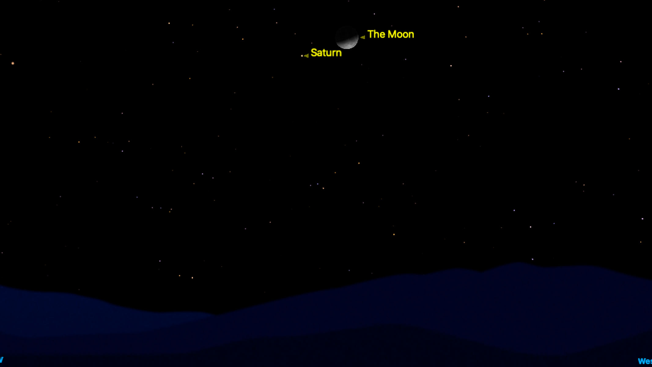 An app image of Saturn close to the Moon.