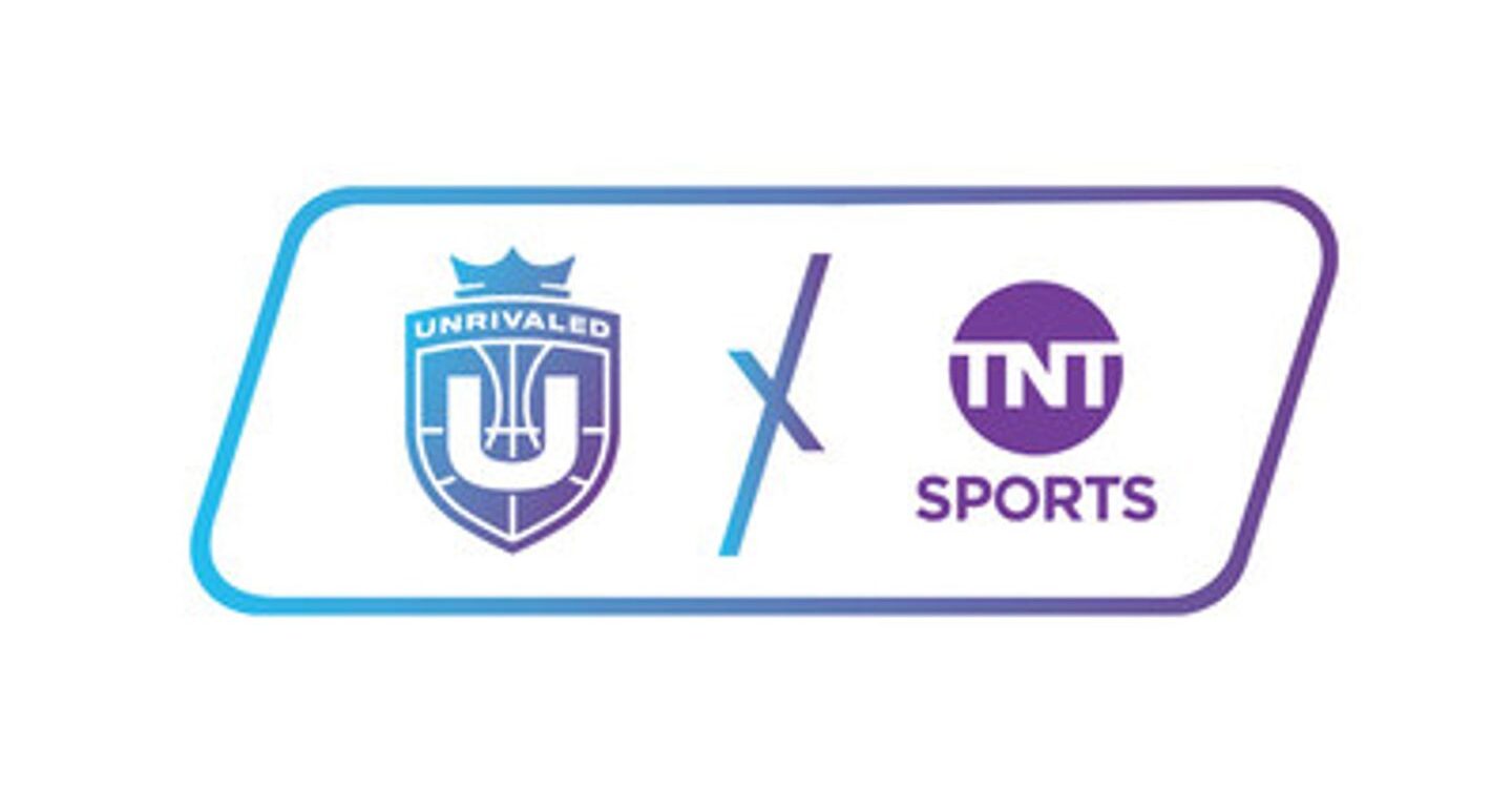 The logos for Unrivaled basketball and TNT Sports are displayed on a framed white background.