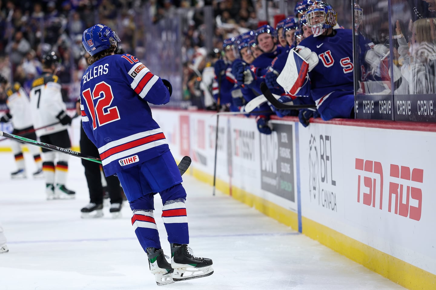 Bruins prospect Will Zellers scored two goals for the United States in their World Junior Championship win over Germany on Friday.