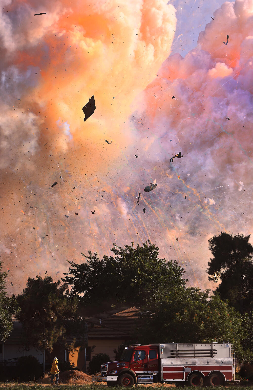 A fireworks distribution center in the Yolo County community of Esparto, explodes