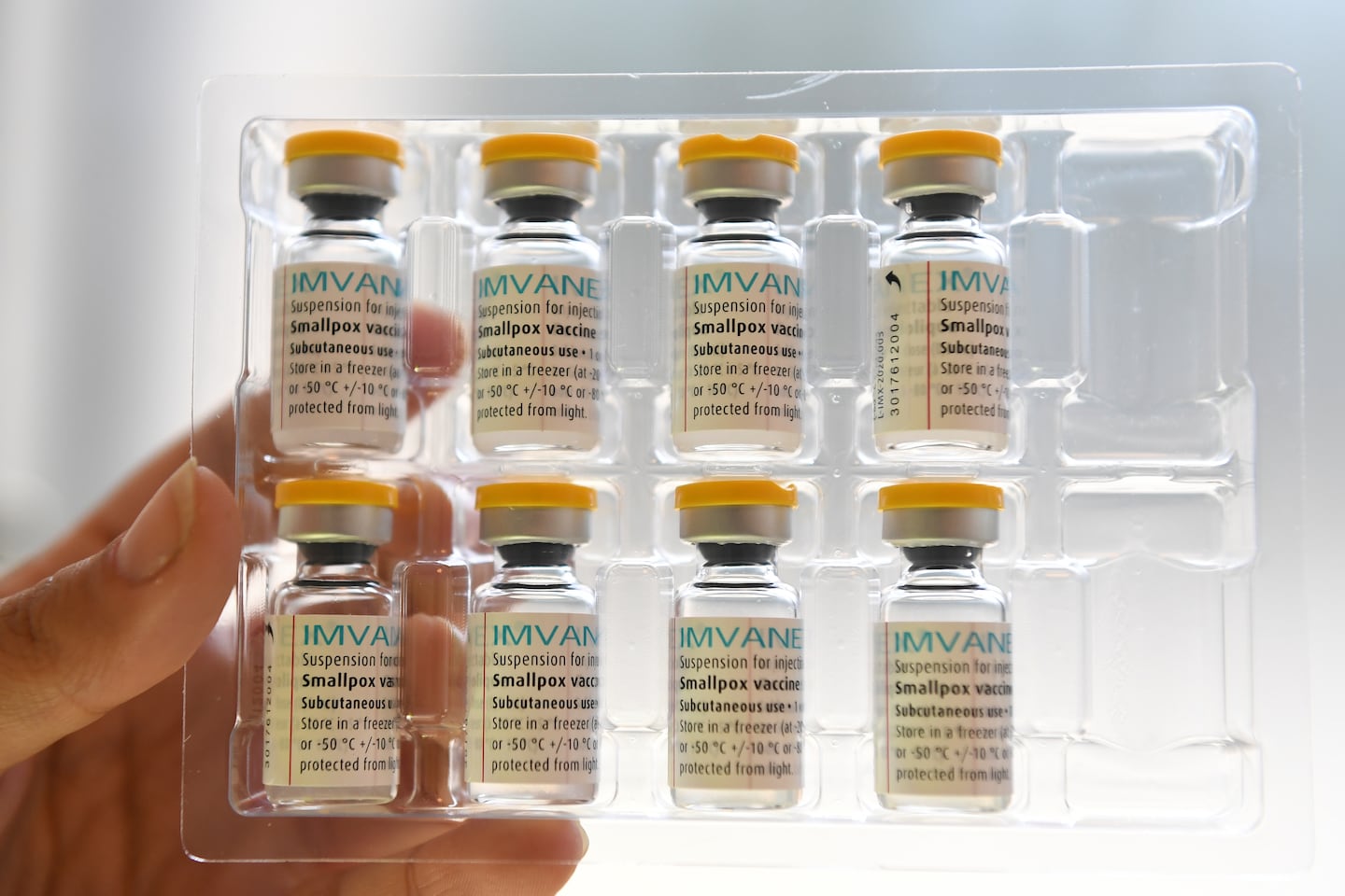 Doses of Mpox vaccines displayed by a health professional in Paris in 2022. (Alain Jocard, Pool via AP, File)