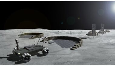 Artist's conception of an autonomous robot constructing a lunar landing pad. Credit - Ketan Vasudeva &amp; M. Reza Emami