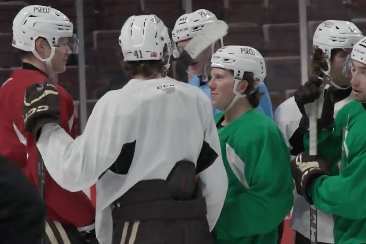 Full-of-personality Andrew Cristall delivers hoops challenges, Ilya Protas chirps, and a personal rash question while mic’d up for Hershey Bears