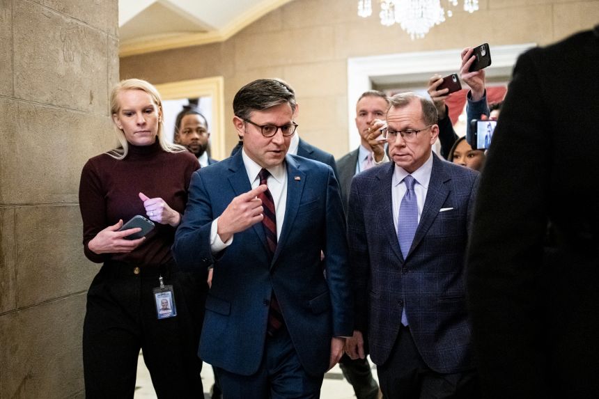 Speaker of the House Mike Johnson at the US Capitol, in Washington, DC, on Friday, December 12, 2025.