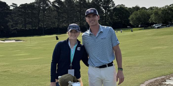 Hunter Eichhorn, right, pictured with girlfriend Sarah Busey, captured medalist honors at the Second Stage Q-School qualifier in Savannah