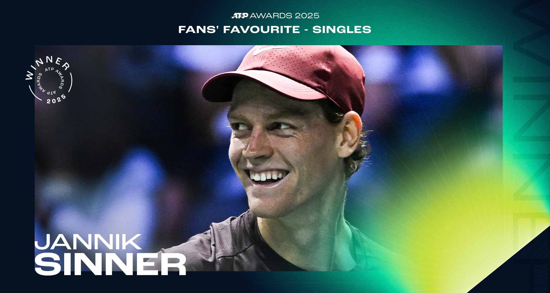 Jannik Sinner three-peats as Fans’ Favourite in 2025 ATP Awards | ATP Tour