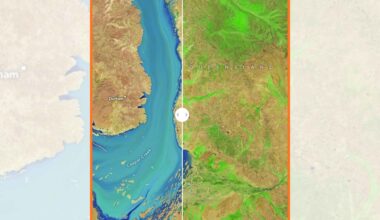 NASA satellite captures a burst of vibrant life in a brown desert