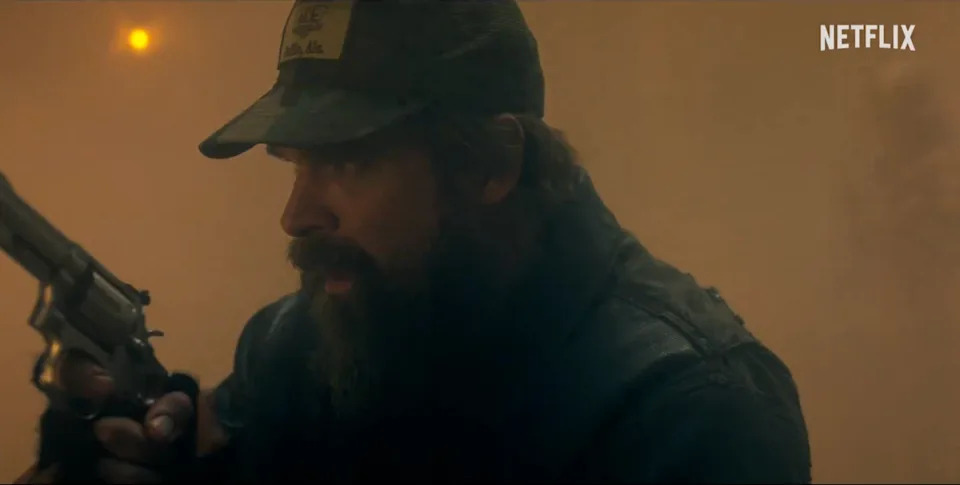 Fans spotted a figure that appeared to be Vecna creeping up on Hopper in the season finale trailer (Netflix)