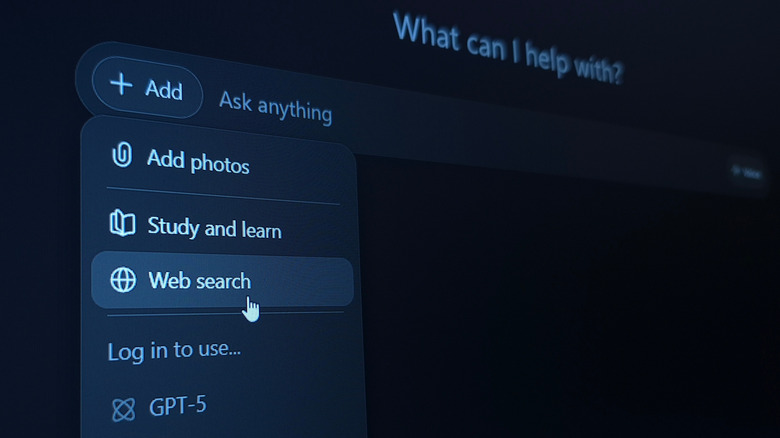 ChatGPT Web Search option highlighted in prompt screen