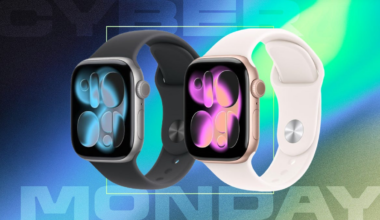 Apple Watch Series 11 in rose gold on purple background