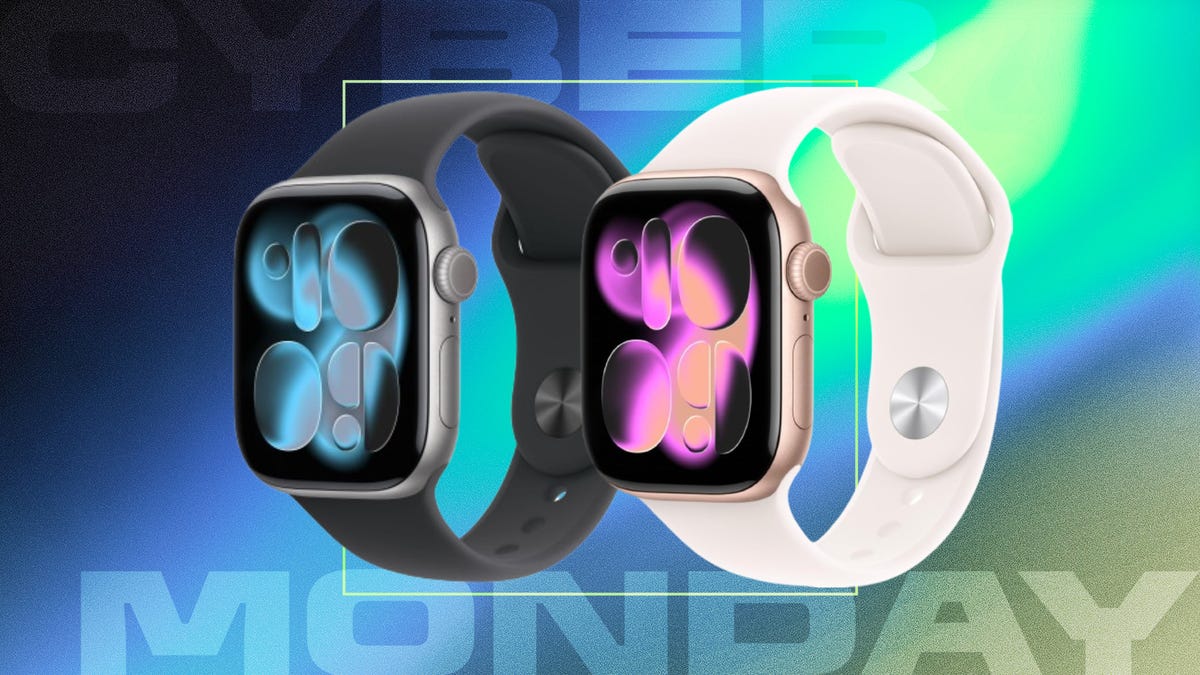 Apple Watch Series 11 in rose gold on purple background