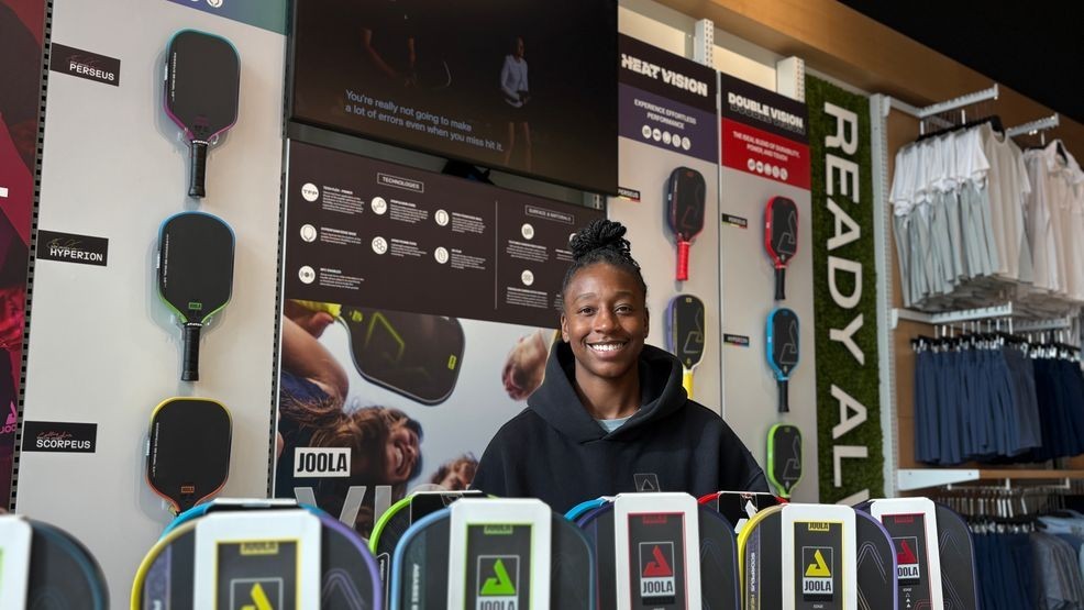 Three-time WNBA Champion Jewell Loyd held a pickleball meet and greet for fans at Joola in Bethesda, MD on December 13, 2025. (Jade Lawson/7News){ }