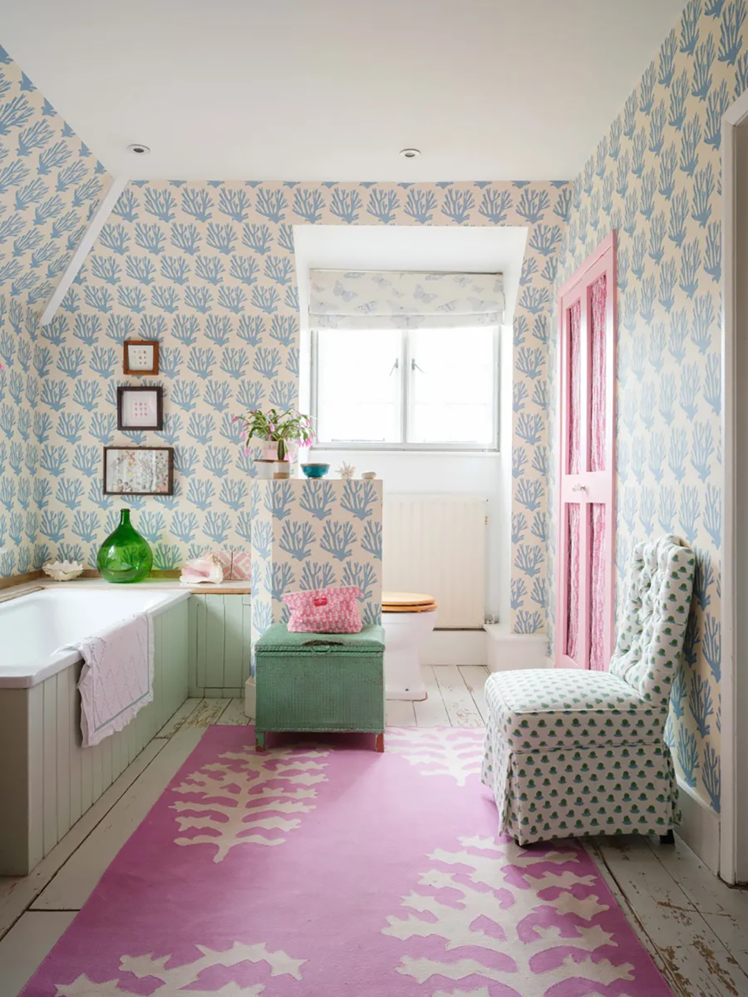 wallpapered bathroom