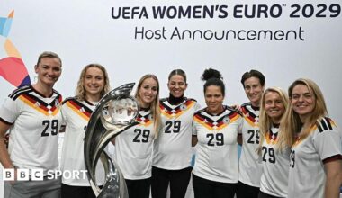 Germany players at the 2029 Women's European Championship announcement