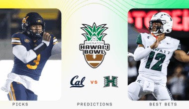 Promo image for the Hawaii Bowl between California and Hawaii.