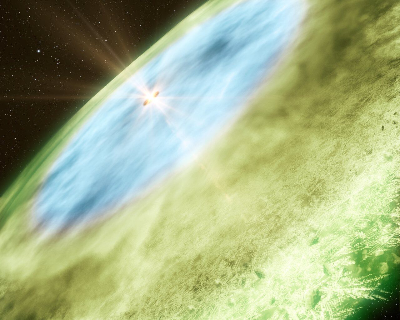 Artist's impression of a "snow line" around a start. Credit - B. Saxton &amp; A. Angelich/NRAO/AUI/NSF/ALMA (ESO/NAOJ/NRAO)