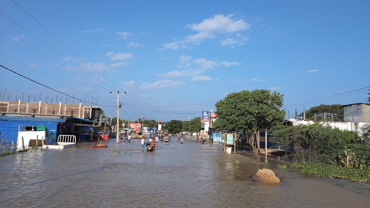 flooded street in sri lanka after cyclone ditwah