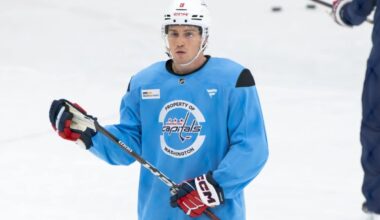 Ryan Leonard returns to ice for Capitals in no-contact jersey ahead of game against Maple Leafs