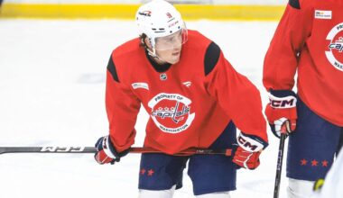 Ryan Leonard is full participant in Capitals practice, takes contact in one-on-one battle drills
