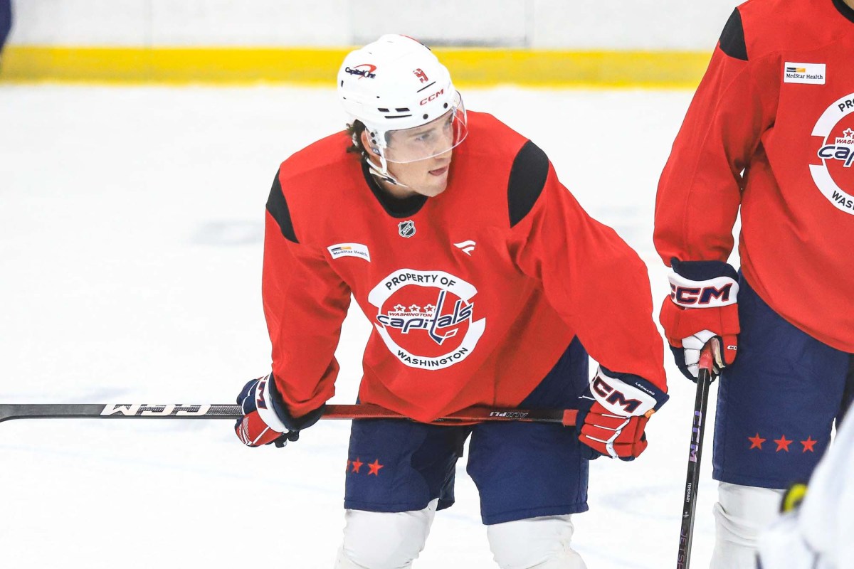 Ryan Leonard is full participant in Capitals practice, takes contact in one-on-one battle drills