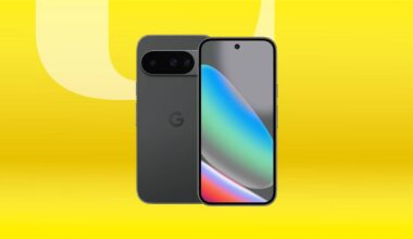 A gray Google Pixel phone against a yellow gradient CNET background.