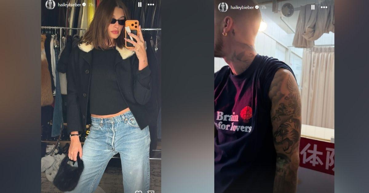 image of The Rhode founder showed off her toned stomach in polka-dot shorts.