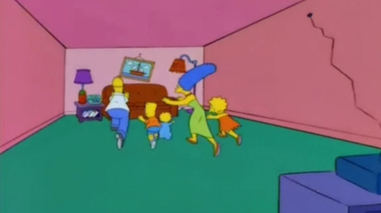 The Simpsons run after a moving hallway in this couch gag