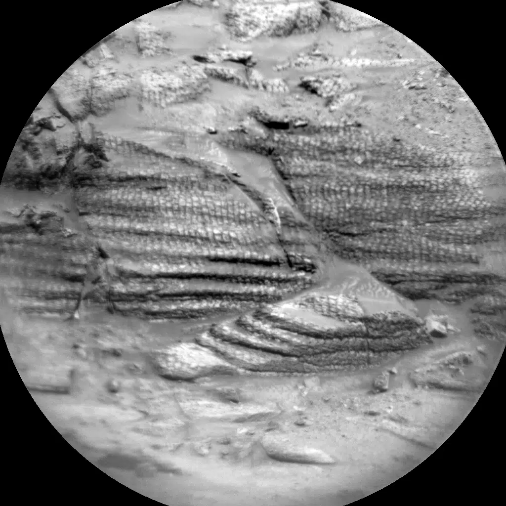 NASA’s Mars rover Curiosity acquired this image of interesting textures exposed in an outcrop at the base of the “Mishe Mokwa” butte, ahead of the rover, using its Chemistry & Camera (ChemCam) Remote Micro Imager (RMI). Curiosity captured the image on June 13, 2025 — Sol 4569, or Martian day 4,569 of the Mars Science Laboratory mission — at 17:53:55 UTC.
NASA/JPL-Caltech/LANL