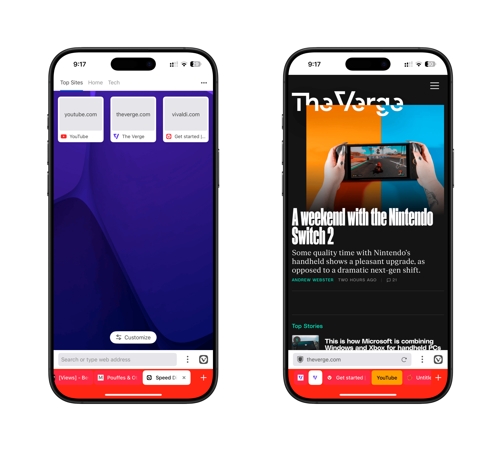 Vivaldi browser on iPhone