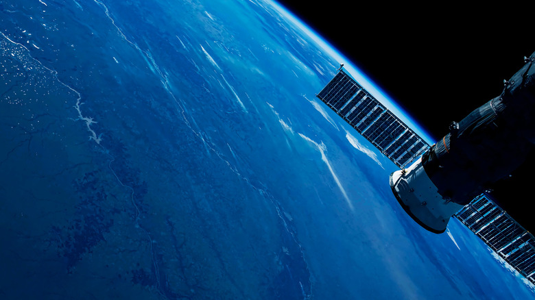 A satellite orbiting in space