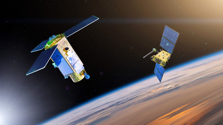 Artist's rendering of two satellites in a near collision