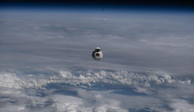 The SpaceX Dragon crew spacecraft ferrying NASA's Crew-11 mission approaches the International Space Station as both spacecraft soared 262 miles above a cloudy northeastern China.