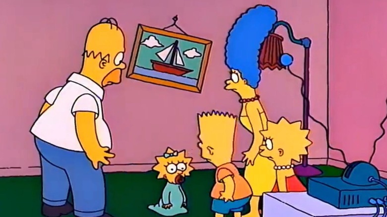 The Simpsons try to do a couch gag, but their couch isn't there