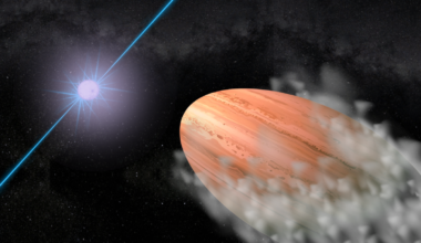 an illustration shows PSR J2322-2650b, a strange lemon-shaped exoplanet orbiting a pulsar