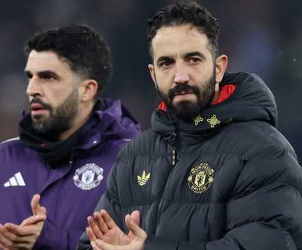 Manchester United manager Ruben Amorim looks dejected after the match