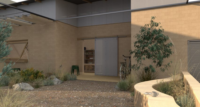 a visualisation of a beige building