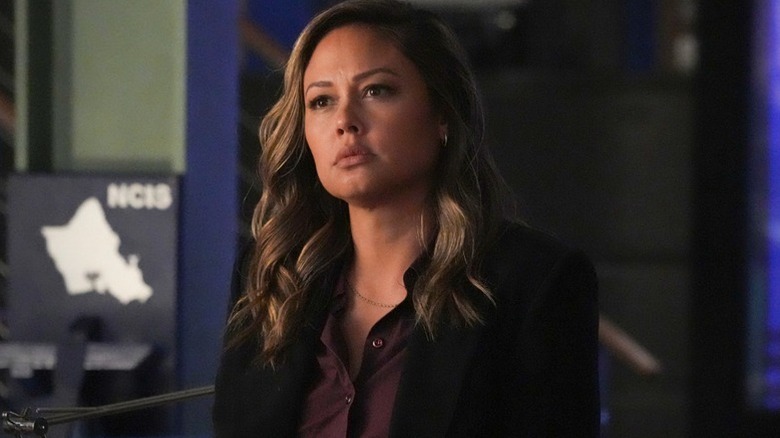 Jane Tennant (Vanessa Lachey) stands solemnly in her office in NCIS: Hawai'i