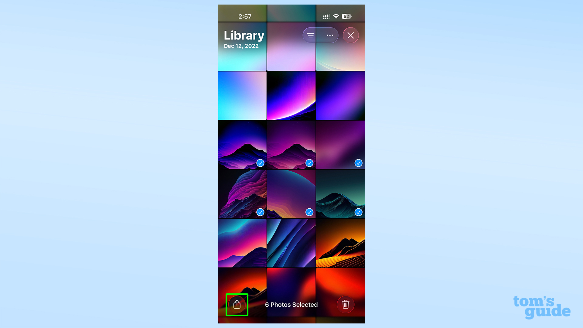 Selecting the share button in the iPhone image library when using Quick Share between iPhone and Pixel