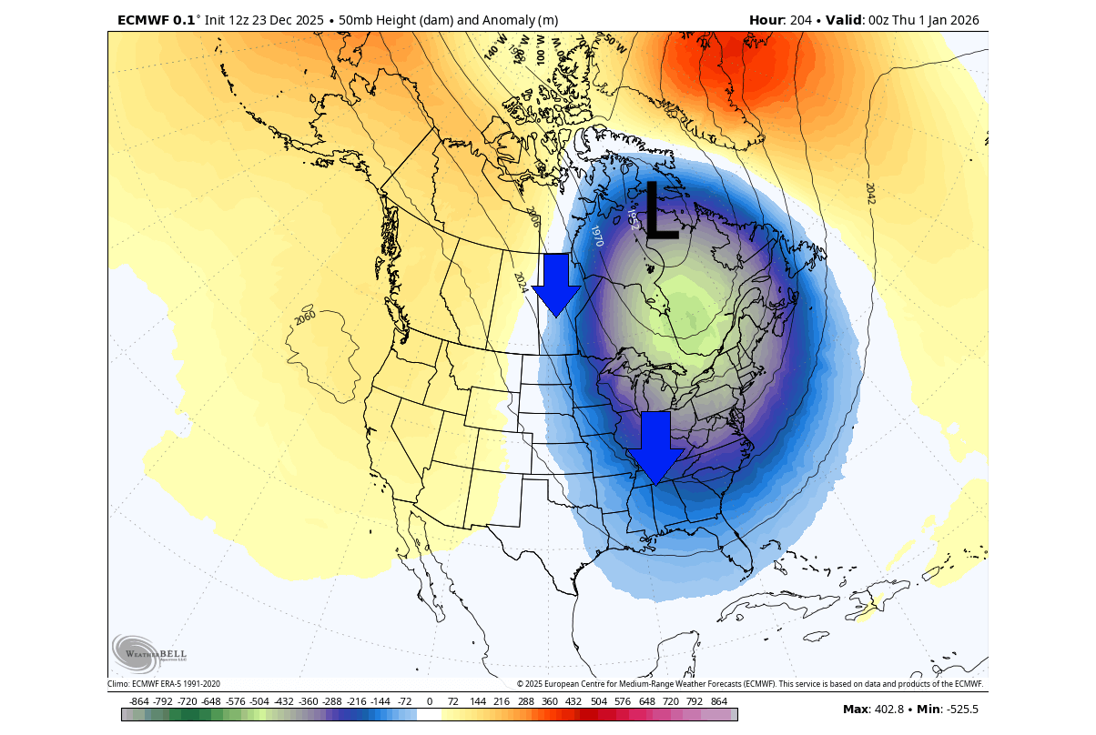 polar-vortex-core-split-north-hemisphere-forecast-january-united-states-canada-winter-50mb-pressure-anomaly