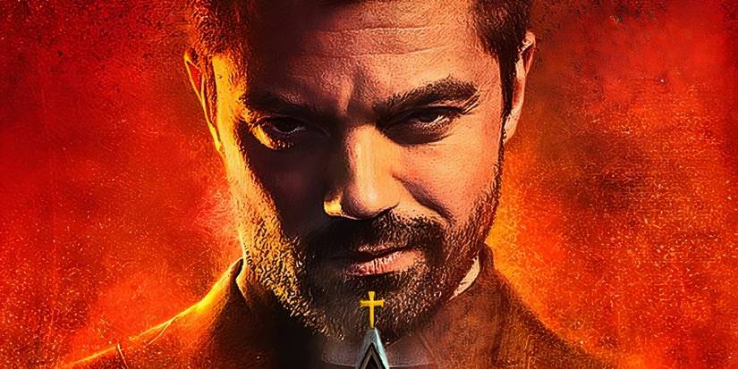 TV show poster for Preacher depicting the titular Preacher behind a chapel.