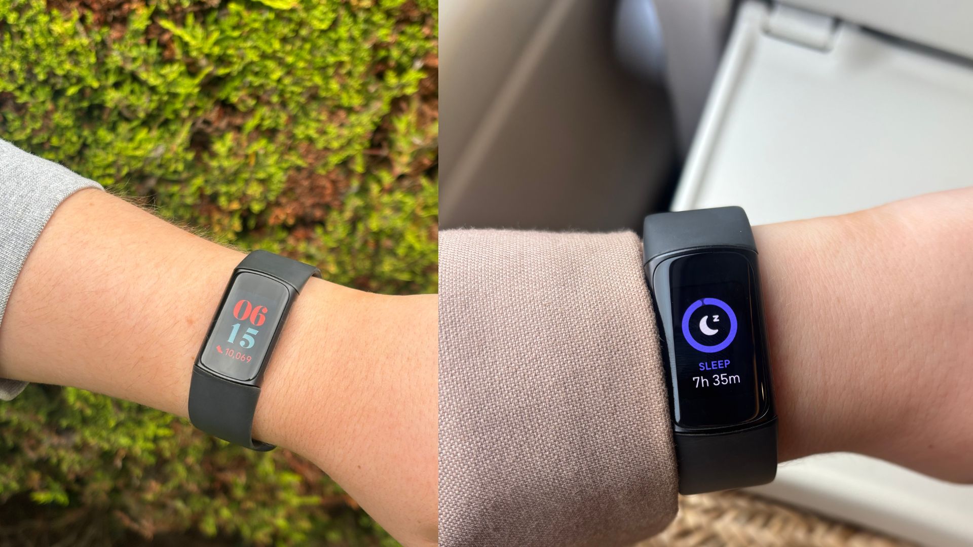 Arm wearing the Fitbit Charge 6 in regular and sleep modes