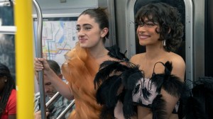 Rachel Sennott and Odessa A’zion on a New York subway car in 'I Love LA.'