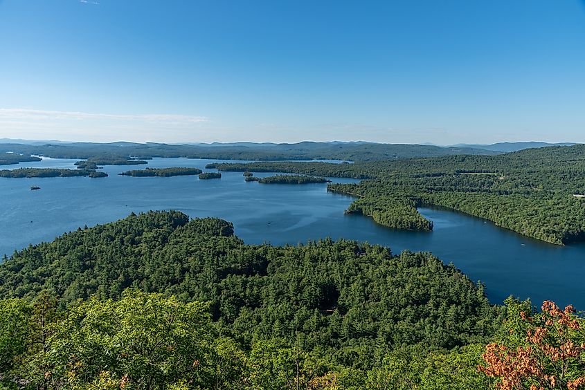 Scenic view of Squam Lake from Rattlesnake Mountain in New Hampshire
