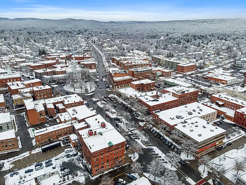 Main Street in Keene, New Hampshire in winter.